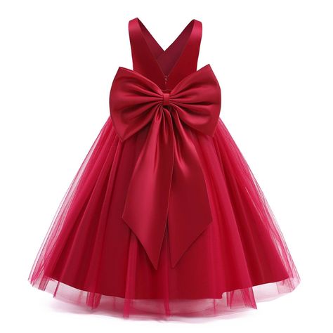 Red Flower Girl, Big Bow Dress, Kids Christmas Dress, Tulle Long Dress, Wedding Evening Gown, Girls Tulle Dress, Girls Long Dresses, Teen Girl Dresses, Elegant Girl