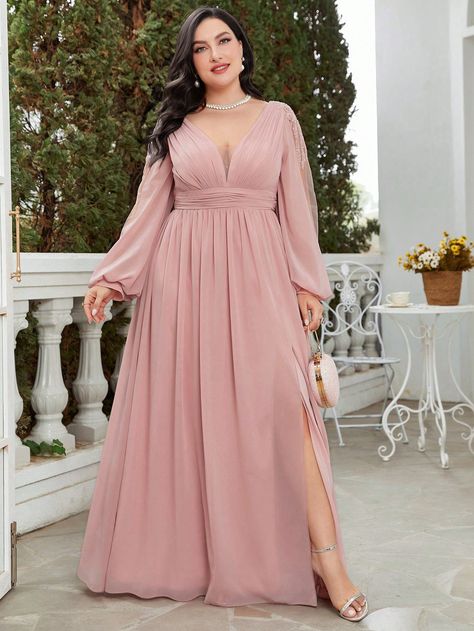 Dusty Pink Bridesmaid Dresses Plus Size, Plus Bridesmaid Dresses, Dusty Rose Maxi Dress, Beige Wedding Dress, Dusty Pink Bridesmaid Dresses, White Frock, Lace Dress Design, Bridesmaid Dresses With Sleeves, Plus Size Bridesmaid