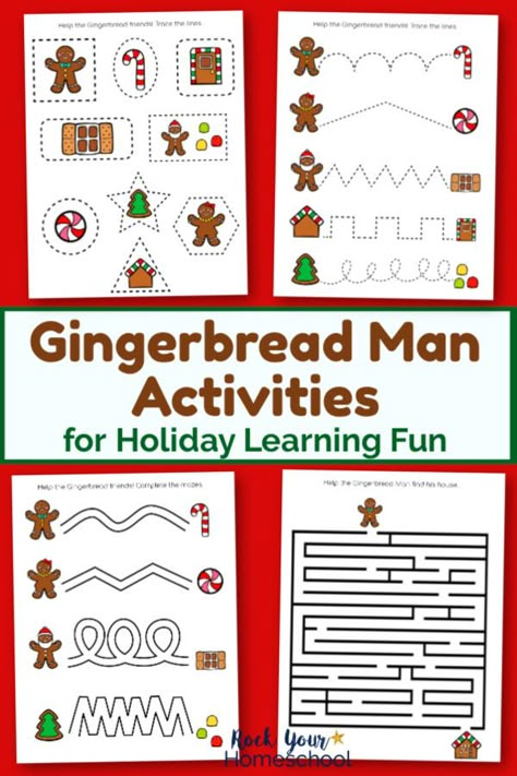 Gingerbread Free Printables, Christmas Worksheets Preschool, Christmas Homeschool Activities, Gingerbread Activities Preschool, Gingerbread Worksheets, Preschool Gingerbread Man, Free Printable Gingerbread Man, Christmas Around The World Activities, Gingerbread Man Preschool