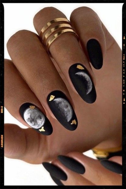 Moon Nail Art Design, Moon Nail Art, Cosmic Nails, Planet Nails, Sun Nails, Moon Manicure, Solar Nails, Galaxy Nail Art, Moon Nails