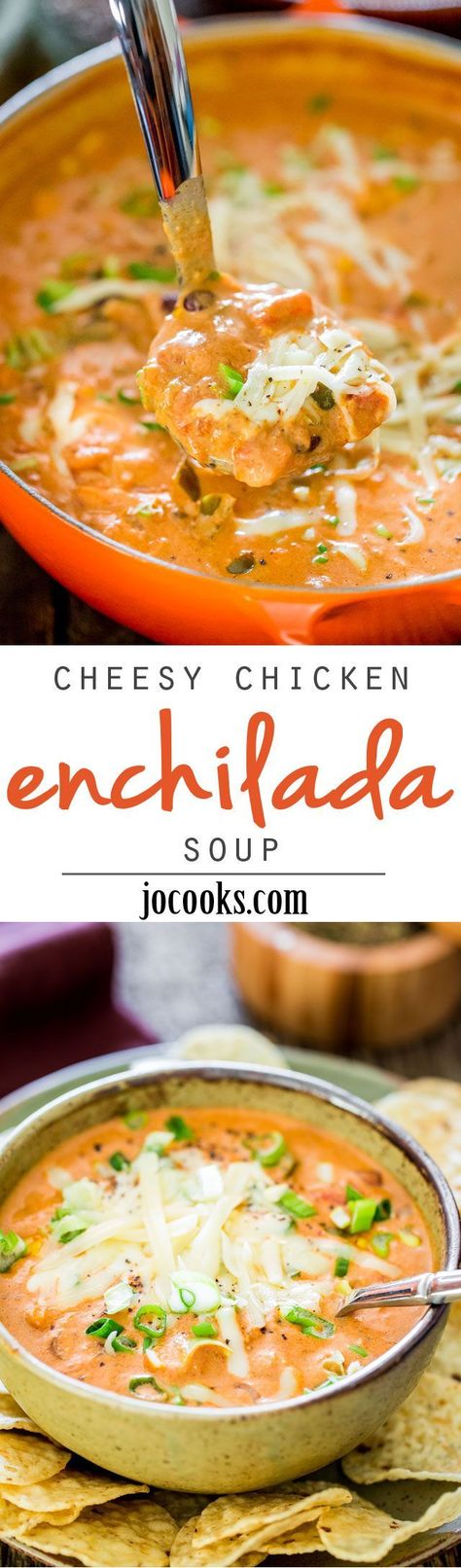 This Creamy Cheesy Chicken Enchilada Soup is a fiesta of flavors full of chunks of chicken, black beans, corn and diced tomatoes, for a complete satisfying and comforting bowl of soup. Cheesy Chicken Enchilada Soup, Creamy Cheesy Chicken, Chicken Black Beans, Taco Chicken, Black Beans Corn, Cheesy Chicken Enchiladas, Chicken Enchilada Soup, Enchilada Soup, Chicken Enchilada