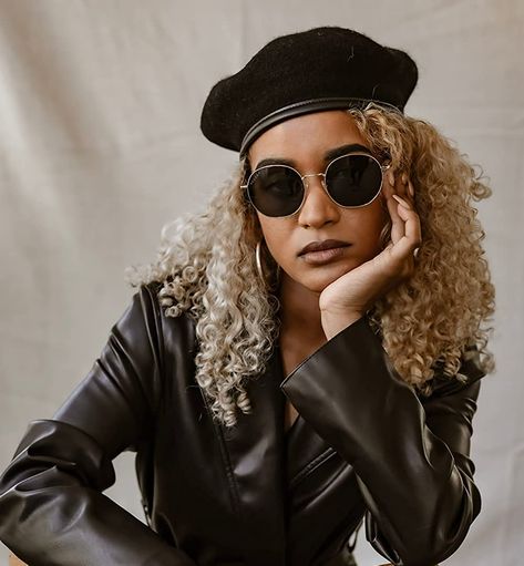 Hair Beret, Selfie Sunglasses, Sunglasses Selfie, Edgy Sunglasses, Leather Coat Outfit, Sunglasses Brands, Military Beret, Beret Outfit, Aesthetic Sunglasses