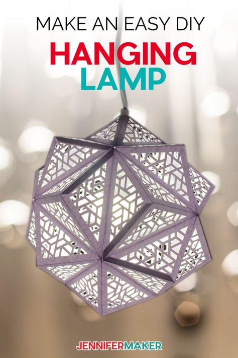 Learn How to Make a DIY paper hanging light with my tutorial and free SVG cut file #cricut Cricut Paper Lantern Projects, Cricut Paper Lantern, Cricut Light Box Projects, Cricut Lamp, Diy Hanging Lamp, Diy Hanging Light, Paper Lamps, Paper Projects Diy, Jennifer Maker