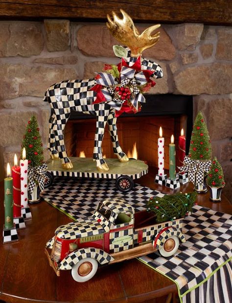 Mackenzie Childs Diy, Mackenzie Childs Inspired, Mckenzie And Childs, Courtly Check, Reindeer Decorations, Gumball Machine, Mackenzie Childs, Holly Jolly, Xmas Decorations