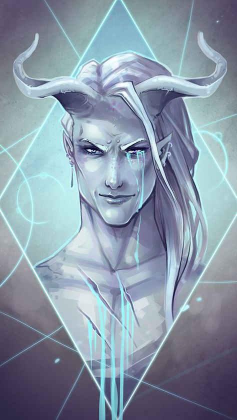 Elf With Horns, Dnd Tiefling Male, Male White Hair, Tiefling Male, Dnd Tiefling, Quick Painting, Male Elf, Demon Art, Dnd Art