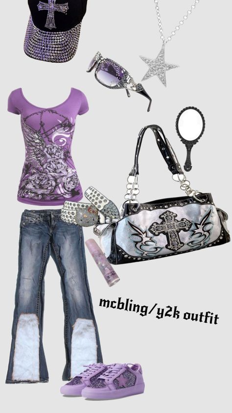 #outfitinspo #beauty #mcbling #y2k #like #fyp #viral #fashion #girly #purple Purple Mcbling, 2000s Punk, Purple Y2k, Mcbling Fashion, Fashion Girly, Mcbling Y2k, Really Cute Outfits, Favorite Outfit, Fashion Beauty