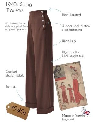 1940s Style Clothing & 40s Fashion 40s Aesthetic Outfits, Sewing Vintage Clothes, Trouser Patterns For Women, 40s Fashion 1940s Style, 40s Mode, Pattern Trousers, Late 30s, Pajama Pattern, Lindy Hop