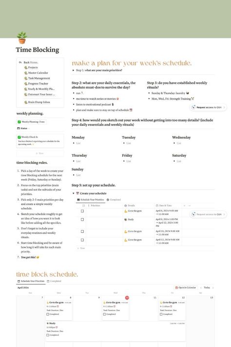 weekly notion template Notion Time Blocking, Notion Timetable, Notion Template For Work, Time Blocking Template, Notion Productivity, Perfect Schedule, Daily Schedule Planner, Task Manager, Mom Planner