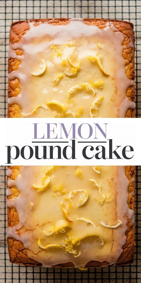 A freshly baked lemon pound cake topped with a smooth lemon glaze and sprinkled with fresh lemon zest. The cake has a rich golden crust and a moist center, creating a delightful, zesty dessert that’s perfect for spring or summer gatherings. Easy Lemon Loaf Cake Recipes, Glazes For Pound Cakes, Lemon Blueberry Pound Cake Recipe, 5 Flavor Pound Cake Recipes, Lemon Cake Glaze, Recipes With Lemon Juice, Lemon Glaze For Pound Cake, Lemon Bundt Cake Recipe From Scratch, Lemon Honey Cake