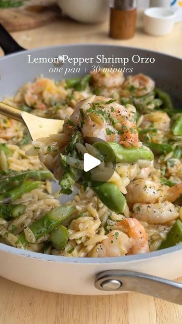 My Wellness by Nature on Instagram: "One Pan Lemon Pepper Shrimp Orzo. Ready in 30 minutes and brimming with bright flavors for spring, this weeknight dinner is SO simple and satisfying. Best served alongside a crisp green salad! From @dishingouthealth 
.
.
Here’s what you need:
▢ 2 Tbsp. butter
▢ 2 Tbsp. extra-virgin olive oil
▢ 1 lb. raw peeled and deveined shrimp
▢ kosher salt and freshly ground black pepper
▢ ½ cup finely chopped shallots
▢ 4 garlic cloves, minced
▢ 1 ¼ cups dry orzo pasta
▢ 3 cups chicken or vegetable broth
▢ 3 cups fresh baby spinach OR 8 oz. fresh asparagus, trimmed and thinly sliced
▢ Zest and juice of 1 lemon
▢ 2 Tbsp. finely chopped fresh parsley
.
.
Comment “Shrimp orzo” below and I’ll message you the full recipe link! You can also tap the link in my bio for eas Lemon Pepper Shrimp, Shrimp Orzo, Pepper Shrimp, Shrimp And Asparagus, Healthy Supper, Whole Food Diet, Vegetable Broth, Fresh Asparagus, Orzo Pasta