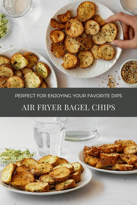 Bagel Chips Recipe, Healthy Bagel, Bagel Dip, Fried Recipes, Plain Bagel, Snack Hacks, Bagel Chips, Bagel Bites, Pantry Ingredients