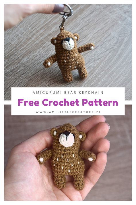 Tiny Bear Crochet Pattern Free, Crochet Rabbit Keychain, Crochet Bear Pattern Free, Small Crochet Bear, Crochet Bear Keychain, Crochet Mini Bear, Crochet Amigurumi Free Pattern, Crochet With Me, Amigurumi Keychain