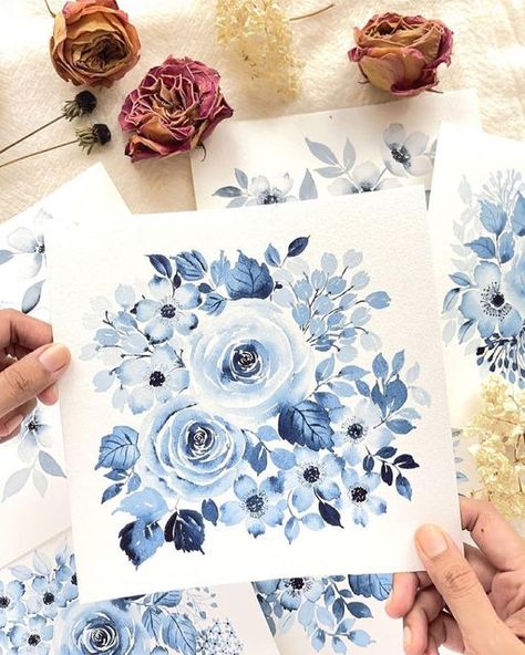 Indigo Watercolor, Monochrome Painting, Watercolour Flower, Art Philosophy, Minimalistic Art, Pencil Sketch Drawing, Watercolor Lessons, Watercolor Projects, Blue Florals