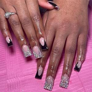 Amazon.com: IMSOMOT Black Duck Press on Nails Rhinestone French Tips Flared Fake Nails Shiny Full Cover False Nails with Duck Feet Designs Glossy Medium Duckbill Nails for Party 24Pcs : Beauty & Personal Care Duckbill Nails, Duck Flare Nails, Flare Nails, Room Checklist, Junk Nails, Duck Feet, Black Duck, Unique Acrylic Nails, Amazon Beauty Products