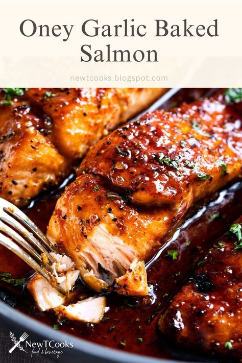 Honey Garlic Baked Salmon A Easy Dinner Recipe | The recipe in my Blog : NewTCook Oven Baked Honey Garlic Salmon, Honey Garlic Salmon Oven, Salmon Recipes Honey Garlic, Honey Garlic Salmon Baked, Dinner Meal Recipes, Garlic Baked Salmon, Salmon Filet Recipe, Baked Salmon Filets, Honey Salmon Recipes