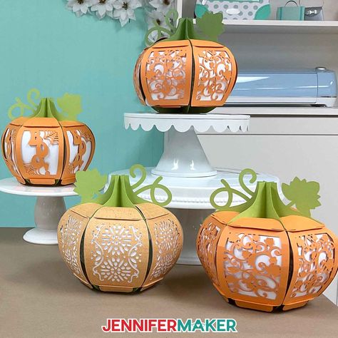 3d Pumpkin Templates Free Printable, Useful Paper Crafts, Cricut 3d Fall, 3d Cricut Projects Free Halloween, Halloween Paper Decorations, Pumpkin Lantern Svg Free, Fun Halloween Decorations, Free Paper Lantern Svg, 3d Shadow Box Cricut Svg Free Halloween