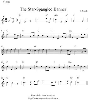 Free Sheet Music Scores: The Star-Spangled Banner, free easy violin sheet music notes Easy Violin Sheet Music, Fiddle Music, Easy Sheet Music, Trumpet Sheet Music, Trumpet Music, Violin Songs, Clarinet Music, Clarinet Sheet Music, Learn Violin