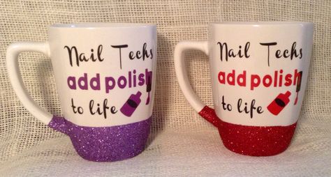 Custom made glitter coffee mug, perfect Christmas gift for your favorite nail tech! Nail Tech Cup Ideas, Gifts For Nail Technicians, Nail Boss Tumbler, Nail Tech Sublimation, Christmas Gift Nails, Tech Christmas Gifts, Nails Tech, Nail Tech Memes Truths, Nail Stylist