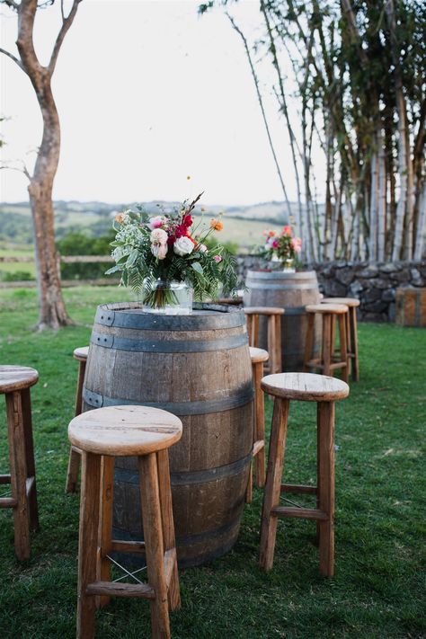 4 Tips to Styling a Cocktail Reception — THE WEDDING SHED | HIRE & STYLE Cocktail Styling, Wedding Cocktail Tables, Wine Barrel Wedding, Farm Wedding Reception, Shed Wedding, Hire Style, Barrel Wedding, Cocktail Wedding Reception, Backyard Reception