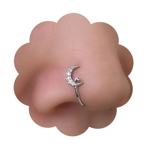 PRICES MAY VARY. Gothic crystal moon nose ring made of superior alloy exquisite workmanship and not easy to break, 1pcs . Silver crystal moon nose ring with fine workmanship,excellent production,keep color.Is elegant and retro.Fashion design let you stand out in crowd. Tiny cz moon nose piercing ring suitable for most people and you can choose the nose ring you want to wear based on your clothes,hair and makeup. Punk star nose ring hoop can easy to match your different dress, a great gift for wo Nose Ring Hoops, Nose Hoop Jewelry, Y2k Nose Ring, Piercings No Rosto, Nose Rings Aesthetic, Side Nose Piercing, Moon Nose Ring, Cute Nose Rings, Nose Ring Gold