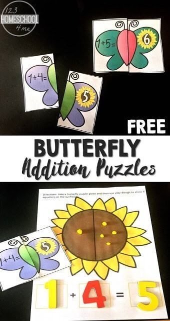 123 Homeschool 4 Me, Butterfly Puzzle, Butterflies Activities, Spring Activity, Addition Activities, Spring Math, Insects Theme, Summer Activity, Math Addition