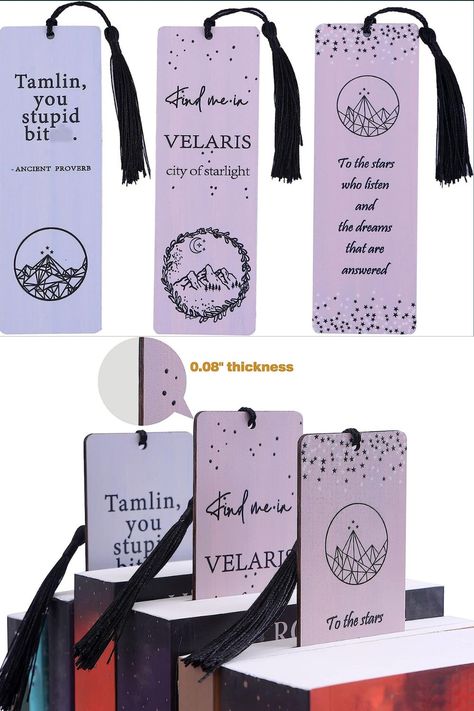 ACOTAR Inspired Bamboo Bookmarks for Women with Silk Tassel - 3-Piece Beautiful Pattern #Quote #BookMarks #Merchandise for #ACOTAR #Fans - Unique #Gifts for #BookLovers These boards may contain affiliate links that at no additional cost to you, I may earn a small commission. Acotar Bookmarks Printable, Acotar Bookmarks, Quote Bookmarks, Bookish Items, Word Ideas, Gifts For Book Lovers, Shop Photography, Resin Ideas, Book Marks