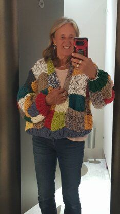 Stash buster patchwork cardigan Knitting pattern by Suzy Rai | LoveCrafts Yarn Stash Buster, Needle Felting Supplies, Rowan Yarn, Christmas Yarn, Big Knits, Patchwork Cardigan, Stash Buster, Needle Felting Kits, Yarn Stash