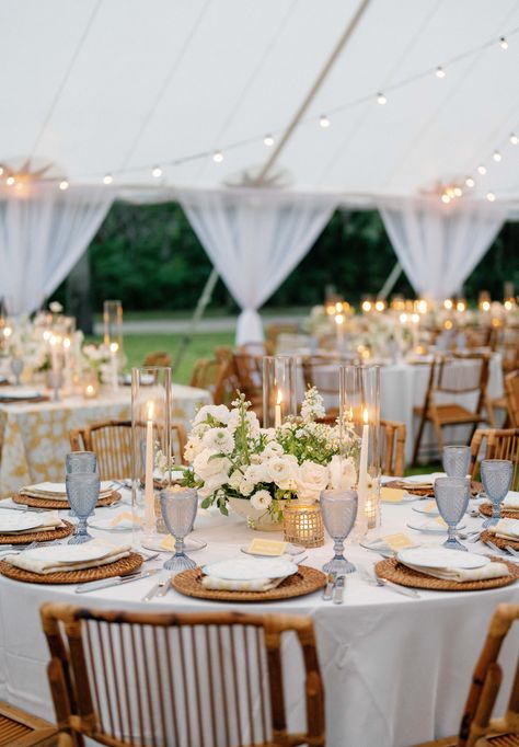 Classic Tented Wedding, Classy Tent Wedding Receptions, Black Tie Outdoor Wedding Reception, Classic Coastal Wedding, Simple Coastal Wedding, Simple Tablescapes Wedding, Blue White And Black Wedding, Blue And White Outdoor Wedding, White Tent Wedding Reception