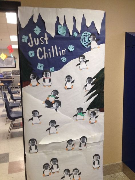 Door Decorating Ideas For School, Penguin Classroom Door, Holiday Classroom Doors, Winter Door Decorations Classroom, Winter Classroom Door, Teacher Door Decorations, Preschool Door, Decorating Ideas For School, Classroom Door Decorations