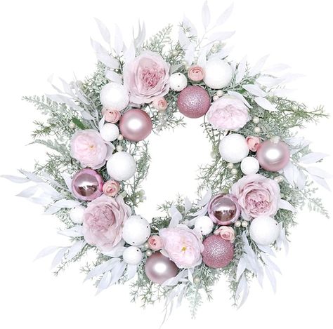 55CM Artificial Pink Peony Christmas Ball Wreath Wedding Home Holiday Door Decoration Hotel Shop Window Holiday Hanging Decor Garland Frosted Christmas Wreath, Pink Christmas Wreath, Holiday Door Decorations, Ball Wreath, Christmas Decorations Wreaths, Floral Rosa, Holiday Door, Christmas Rose, Hawaiian Party