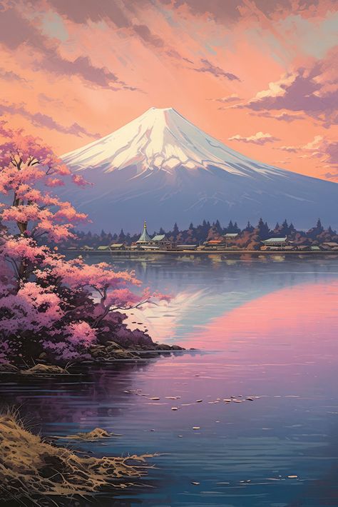 Eternal Majesty: A Captivating Ode to Mount Fuji. Bike Mural, Gunung Fuji, Expressive Landscape, Sakura Painting, Lost Continent, Mount Fuji Japan, Monte Fuji, Iconic Beauty, Mountain Background