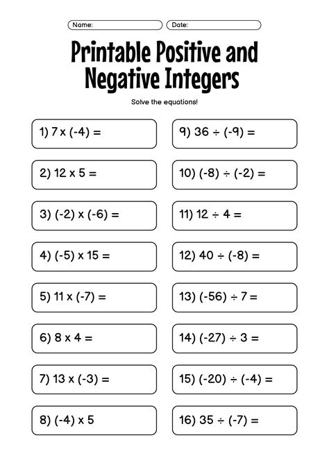 Mixed Problems on Positive and Negative Integers Worksheets Integer Number Line, Positive And Negative Integers, Negative Numbers Worksheet, Adding And Subtracting Integers, Negative Integers, Integers Worksheet, Positive Numbers, Learning At Home, Negative Numbers