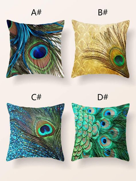 1pc Peacock Print Cushion Cover Without Filler | SHEIN Square Sofa, Peacock Decor, Bantal Sofa, Garden Pillows, Printed Cushion Covers, Cat Air, Sofa Throw Pillows, Decor Fashion, Sofa Cushion Covers