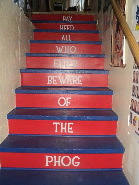 Prooobably going to do this to the stairs in my future home! Ku Basketball, Kansas Jayhawks Basketball, Gloss Lips, Kansas University, Go Ku, Future Man, Rock Chalk Jayhawk, Themed Kids Room, Ku Jayhawks