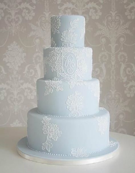 Powder Blue Lace Cake White Winter Wedding, Winter Wedding Cake, Lace Wedding Cake, Winter Cake, Wedding Cakes Blue, Something Blue Wedding, Blue Cakes, Cake Lace, Simple Wedding Cake