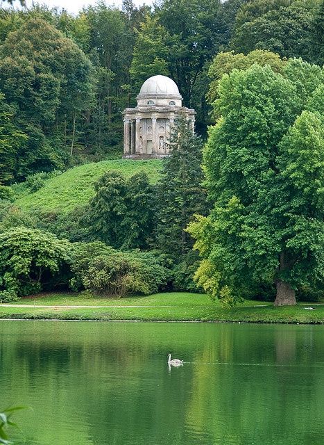 Green Castle Aesthetic, Castle Green Aesthetic, Castle Gardens Aesthetic, Fantasy Castle Garden Aesthetic, Castle In The Middle Of The Forest, Garden Follies, Temple Of Apollo, Outdoor Scenery, Literary Travel