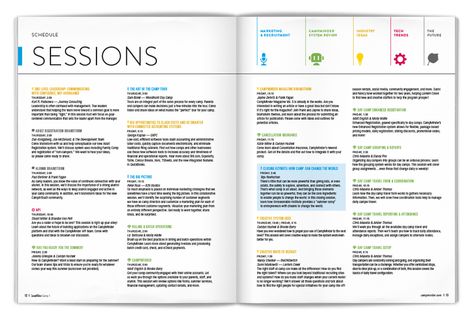 12-13 SESSIONS As I handled the most important session details in the Schedule, I also updated the descriptions in the Sessions index. One of the challenges here was to estimate how many pages the section would require — but without a complete set of descriptions at the outset. Festival Program Design, Booklet Design Layout, Booklet Ideas, Conference Branding, Conference Ideas, Conference Program, Business Branding Design, Booklet Template, Event Programs