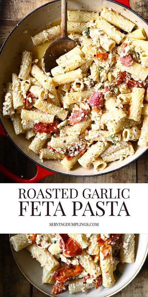 Roasted Garlic Pasta Salad, Feta Dinner, Serving Dumplings, Baked Feta Pasta, Dinner Vegetarian, Pasta Easy, Creamy Pasta Recipes, Baked Feta, Best Pasta Salad