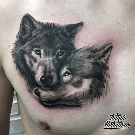 Couples Wolf Tattoos, Two Wolves Tattoo, Pair Tattoos, Him And Her Tattoos, Partner Tattoos, Couple Tattoos Love, Husband Tattoo, Wolf Tattoos Men, Nature Tattoo Sleeve