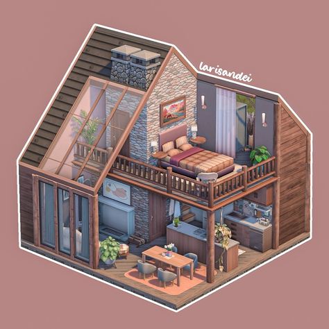 🌸Larisandei | The Sims 4 builds (@larisandei) • Instagram photos and videos The Sims 4 Builds, Sims 4 Loft, Sims 4 Builds, Sims 4 Cottage, Sims 4 Houses Layout, Small House Blueprints, Cottage Loft, Tiny Loft, Sims Freeplay Houses