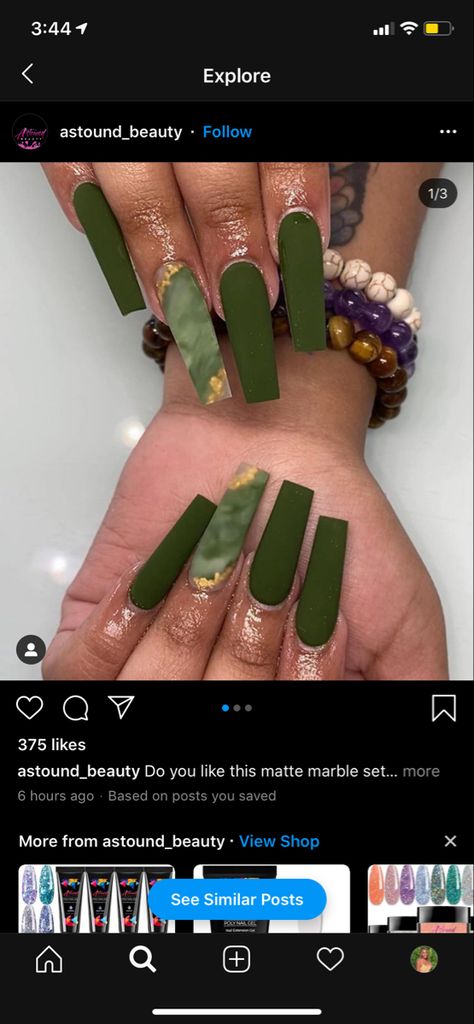 Matte Green Nails, Matte Nail Colors, Butterfly Nail Designs, Green Acrylic Nails, Brown Nails Design, Dark Green Nails, Black Acrylic Nails, Hippie Nails, Long Acrylic Nail Designs