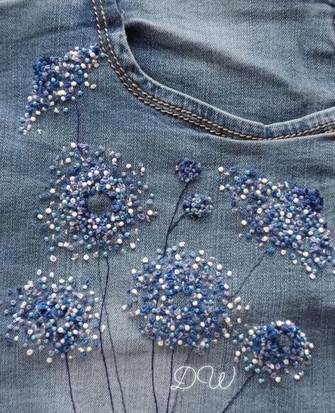 Blue Jeans, Beading, Flowers, Blue