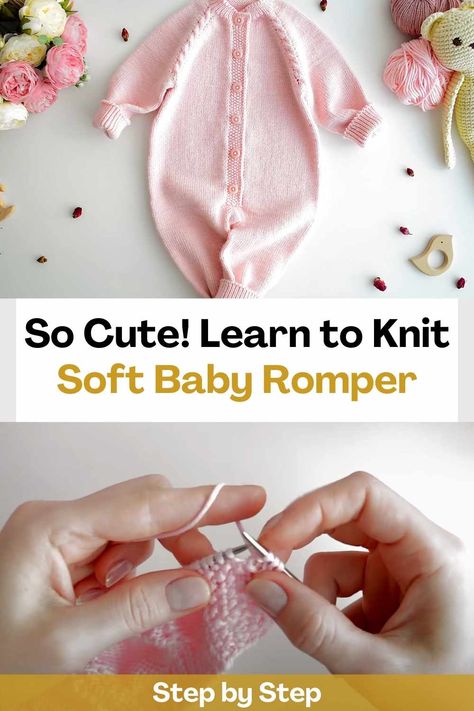 If you like to knit baby clothes you are in the right place! Learn how to make this cute and soft baby romper with this video tutorial. The size of this romper is for babies of 3-6 months. This quick and easy knitting project is perfect for you.rnrnThis romper would make the most adorable and perfect gift for a new baby, baby shower or expecting parents and it really wouldn't take much time to prepare. Knitting is an incredible way to pass the time, start knitting this baby romper and... Free Newborn Knitting Patterns, Baby Romper Pattern Free, Knit Baby Clothes, Baby Knitting Patterns Free Newborn, Free Baby Sweater Knitting Patterns, Baby Knitting Free, Onesie Pattern, Easy Baby Knitting Patterns, Baby Romper Pattern