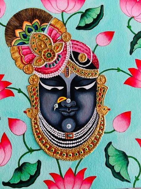 Krishna Wall Decor, Krishna Wall Art, Painting Krishna, Kalamkari Painting, Lotus Art, Painting For Living Room, Pichwai Paintings, Madhubani Art, Madhubani Painting