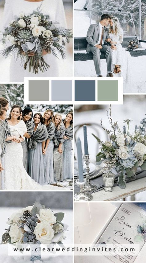 Wedding Color Schemes Winter, Winter Wedding Color Palette, Blue Winter Wedding, Wedding Color Pallet, February Wedding, Winter Wedding Colors, Wedding Themes Winter, Winter Wedding Decorations, Wedding Palette