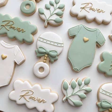 Boho Baby Shower Cookies Boy, Sage Baby Shower Cookies, Adventure Awaits Baby Shower Cookies, Sage Green Cookies, Sage Green Baby Shower Cookies, Galletas Baby Shower Boy, Baby Shower Sugar Cookies Boy, Sage Baby Shower Cake, Green Baby Shower Ideas For Boys