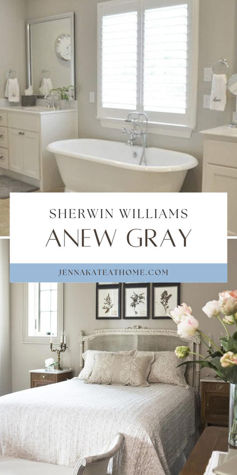 Sherwin Williams' Anew Gray is a beautiful, versatile gray that looks amazing in many different spaces. It's perfect for walls, cabinets and even exteriors. See the inspiration photos to see how best to use this warm greige paint in your home. Sherwin Williams Anew Gray, Anew Gray, Greige Paint, Gray Paint, Inspiration Photos, Sherwin Williams, Paint