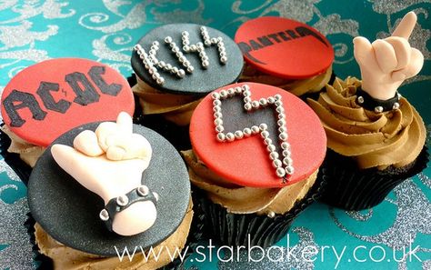 Heavy Metal cupcakes! click the picture for something special :) Rock Cake, Rock Star Party, Peanut Butter Frosting, Cupcake Designs, Fun Cupcakes, Chocolate Cupcakes, Beignets, Cute Cakes, Let Them Eat Cake