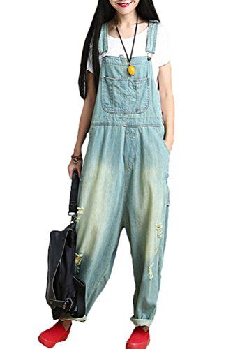 Minibee Women's Plus Size Fahion Hole Denim Bib Overall Light Blue Minibee https://www.amazon.ca/dp/B018NIAF9G/ref=cm_sw_r_pi_dp_lmk7wb14YD240 Loose Overalls, Beach Jumpsuits, Blue Clothing, Salopette Jeans, Suspender Pants, Overalls Pants, Casual Wide Leg Pants, Strapless Jumpsuit, Bib Overalls