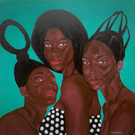 Acrylic on canvas 122cm x 122cm 2023 Artist: Hammed Olayanju @hammed_olayanju #hammedolayanju Afro Woman Painting, Sisters Bond, Black Woman Dancing Art, Cultural Women, Black Ballerina Artwork, Classical Paintings Of Black Women, Afro Furutism Art, I Love Being Black, Contemporary African Art